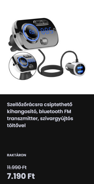 Bluetooth kihangosító, FM transzmitter, szivargyújtós töltővel