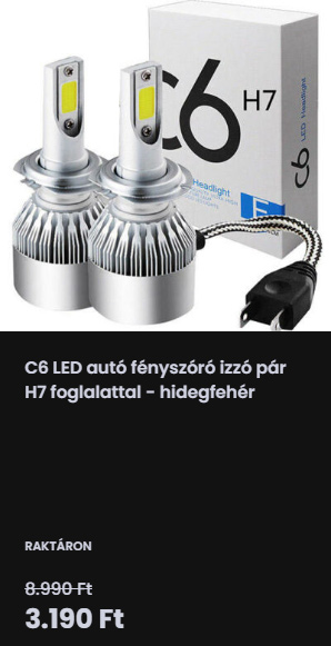 C6 LED autó fényszóró izzó pár H7